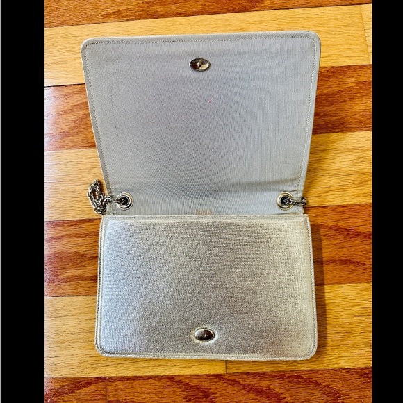 VINTAGE 1960s INGBER SPARKLY SILVER LAME FABRIC EVENING BAG FORMAL METAL CHAIN - Picture 5 of 8